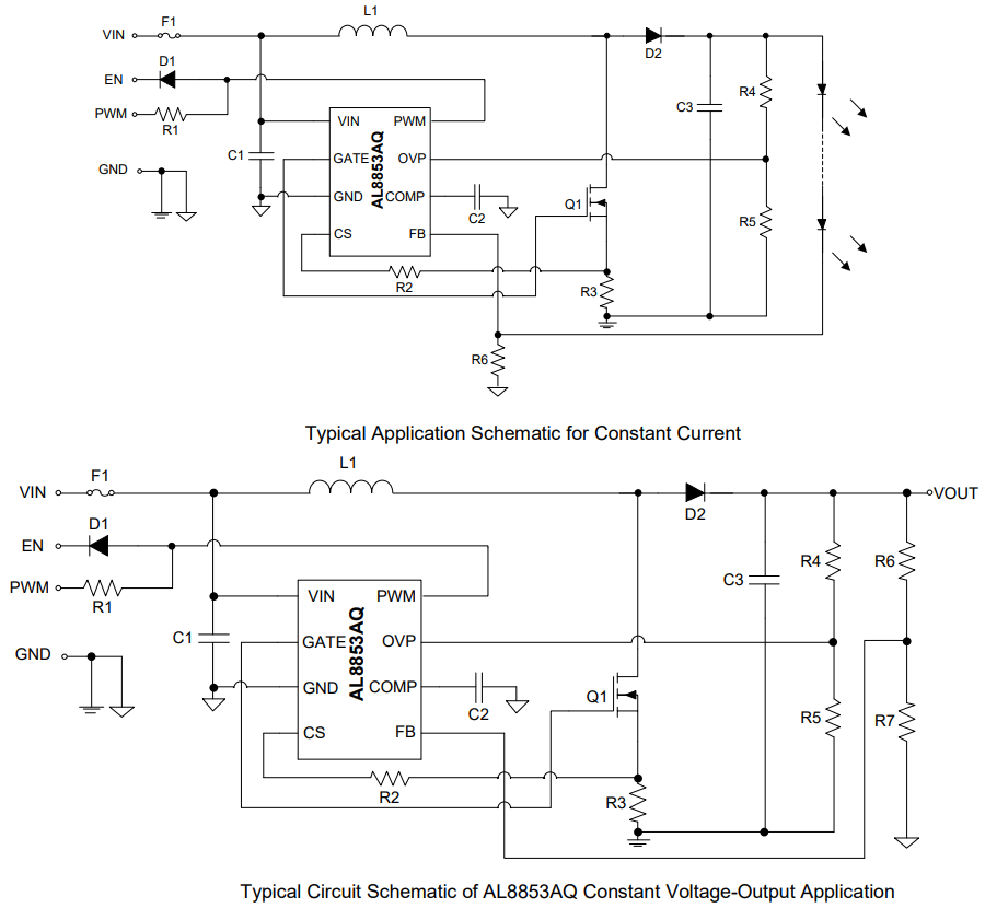 Applikations-Schaltungsdiagramm - Diodes Incorporated AL8853AQ Boost Controller